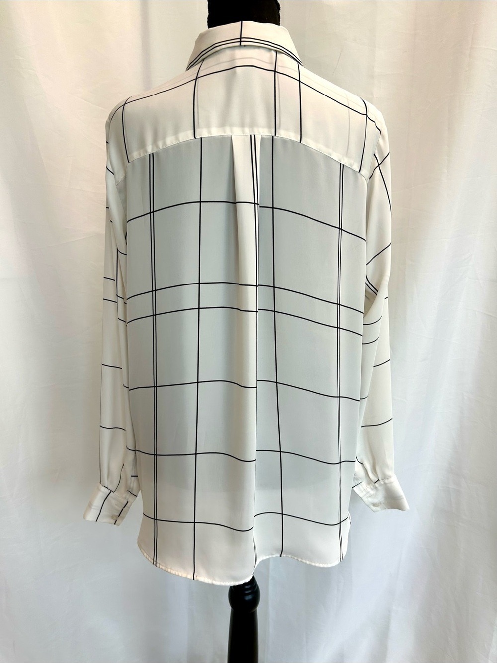 H&M Women’s White Black Windowpane Check Button-Down Blouse Sz 10 classic - Picture 4 of 11